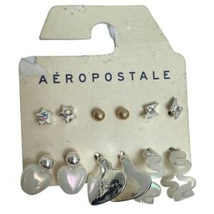 Aeropostale Gold Silver Stud Earrings Set Stars Hearts Lightning Bolts Jewelry